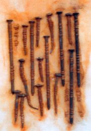 Nagelbild - 130x65cm, aus Baumwolle, Leinengarn, Eisenngel, auf Keilrahmen aufgezogen  Brigitte Petry