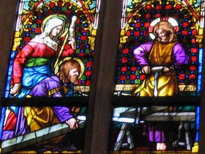 Jesus arbeitet mit Josef, dem Zimmermann
